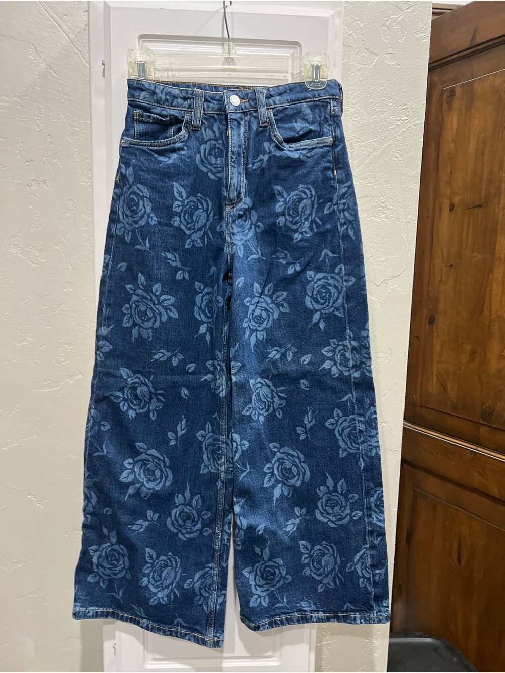 H&M Blue Floral Wide-Leg Girls Jeans